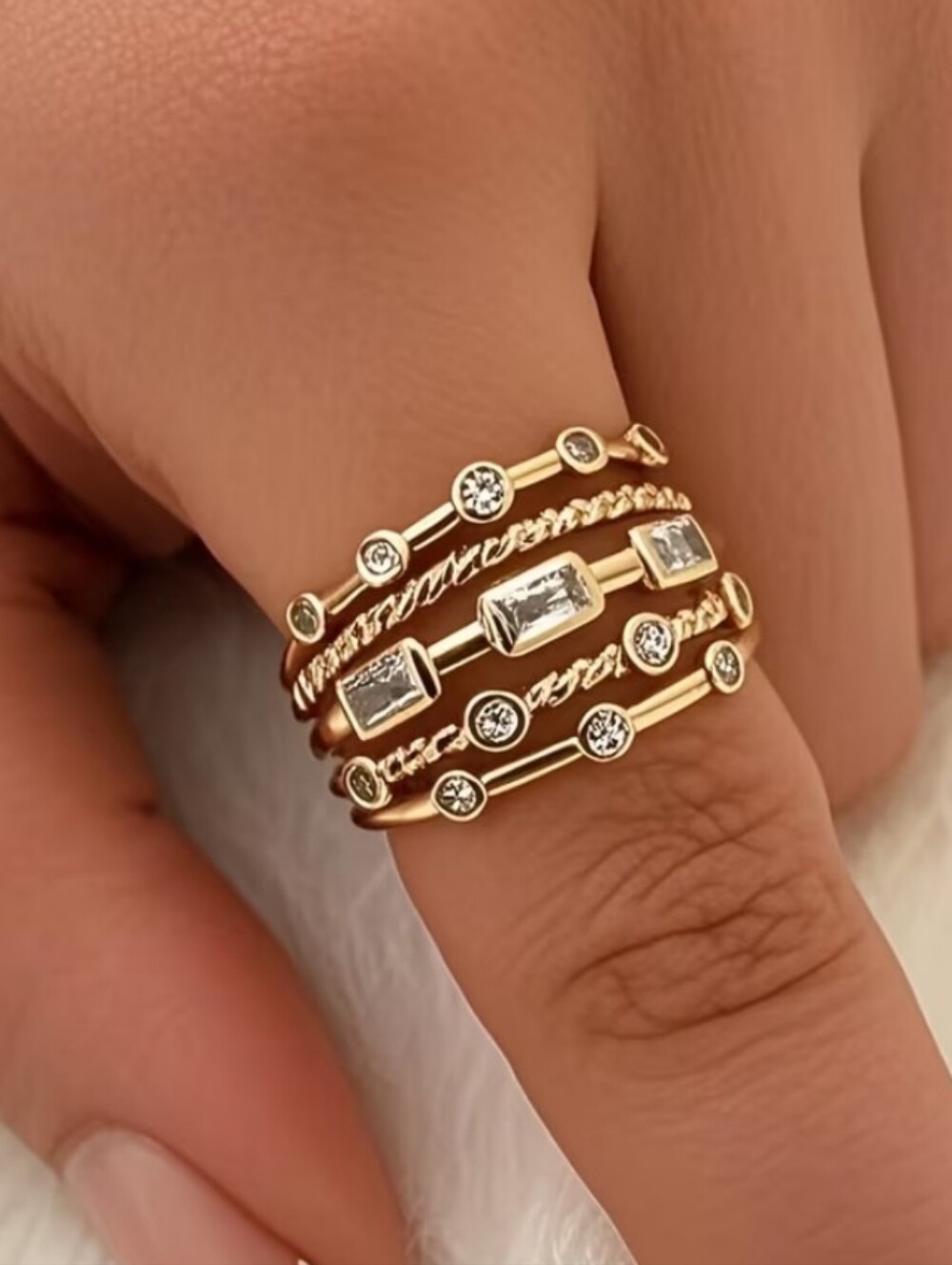 NEW! 14K Gold Plated Baguette Cz Stackable Ring- Adjustable Women Jewelry